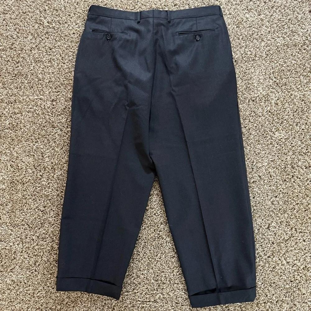NH 1881 Made in Italy Men 38 Super 120s Tasmanian Wool Pleated Dress Pants Black